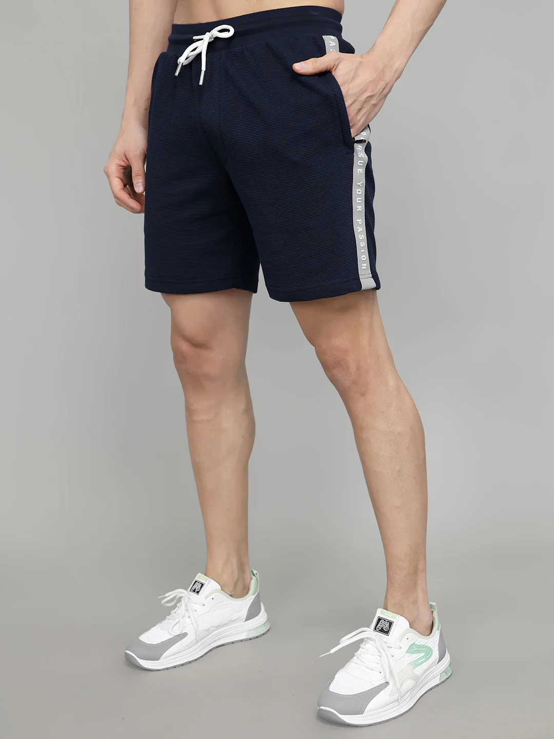 Rock.it Men Navy Blue Self Design Round Neck Half Sleeve Cords Set - Image 6