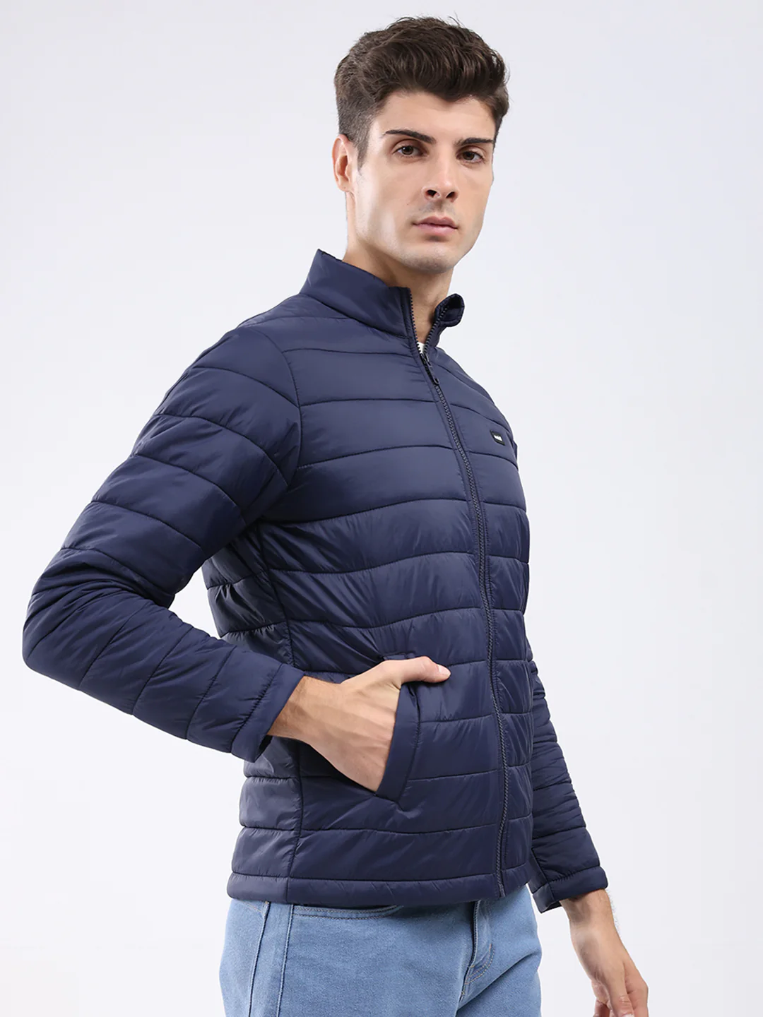 Rock.it Men Navy Blue Solid Collar Full Sleeve Jacket - Image 4