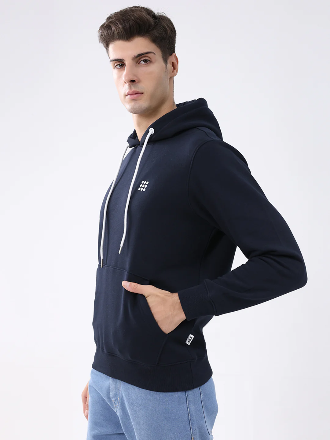 Rock.it Men Navy Blue Solid Hooded Full Sleeve Sweatshirt - Image 3