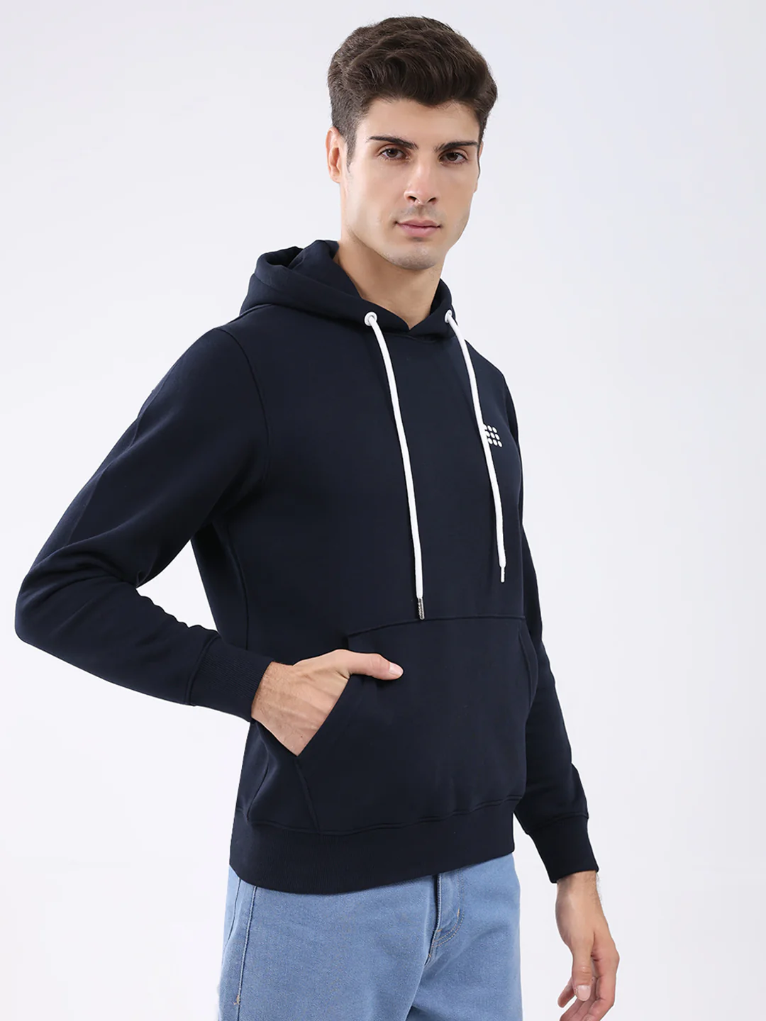 Rock.it Men Navy Blue Solid Hooded Full Sleeve Sweatshirt - Image 4