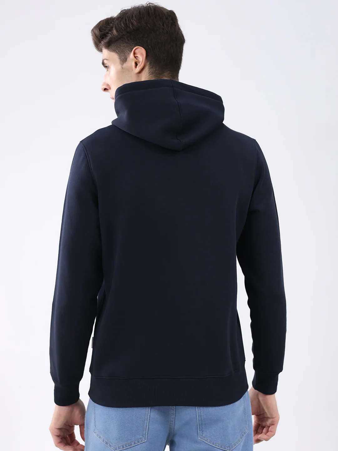 Rock.it Men Navy Blue Solid Hooded Full Sleeve Sweatshirt - Image 5