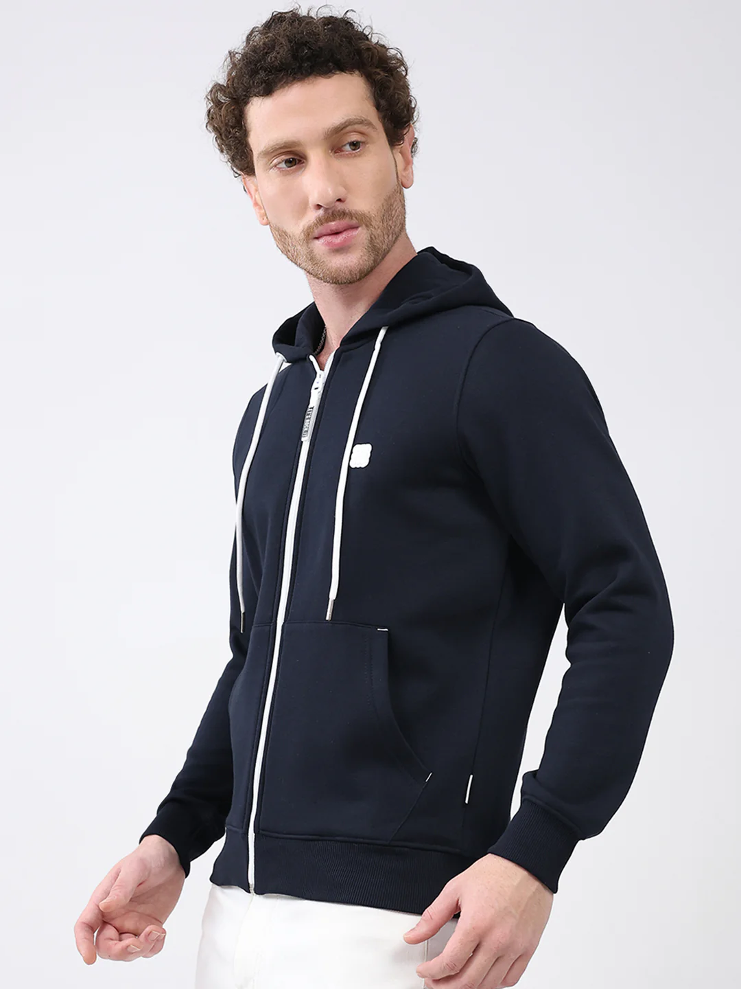 Rock.it Men Navy Blue Solid Hooded Full Sleeve Sweatshirt - Image 3