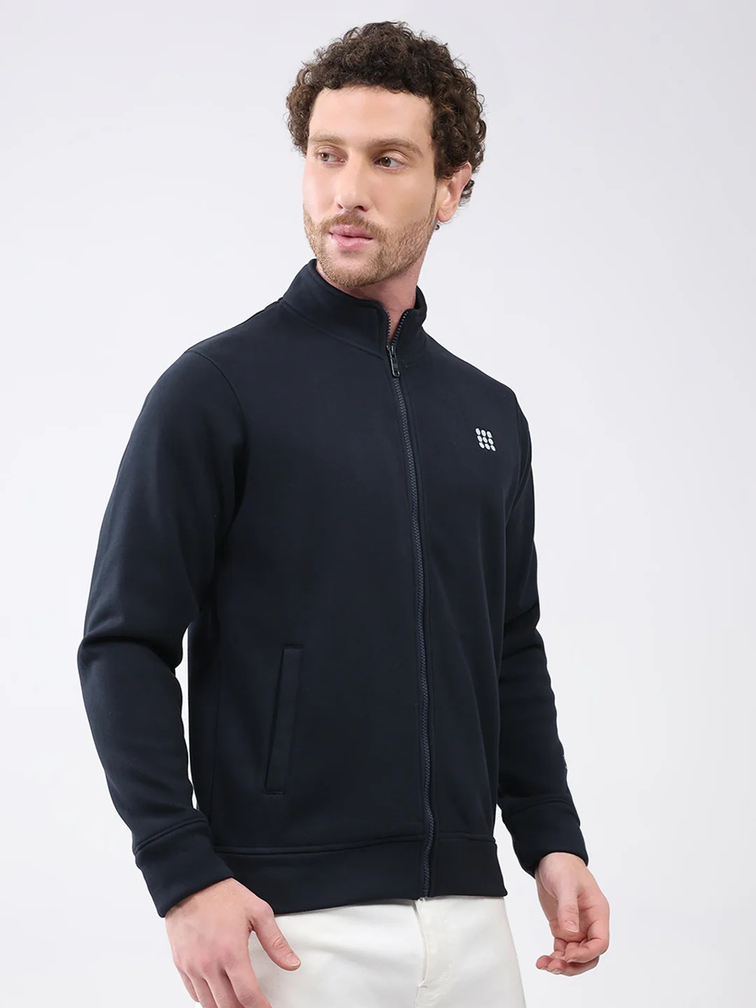 Rock.it Men Navy Blue Solid Mock Neck Full Sleeve Sweatshirt - Image 4