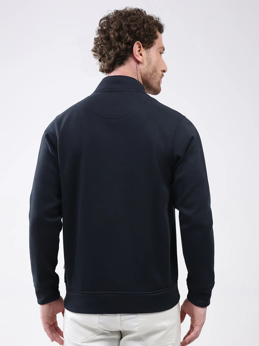 Rock.it Men Navy Blue Solid Mock Neck Full Sleeve Sweatshirt - Image 5