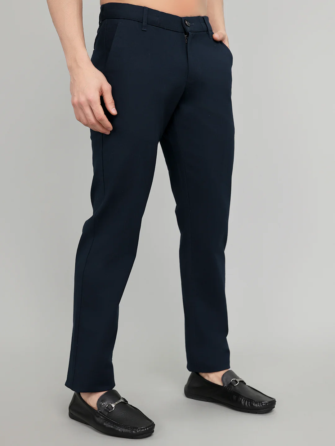 Rock.it Men Navy Blue Solid Regular Fit Chinos - Image 3