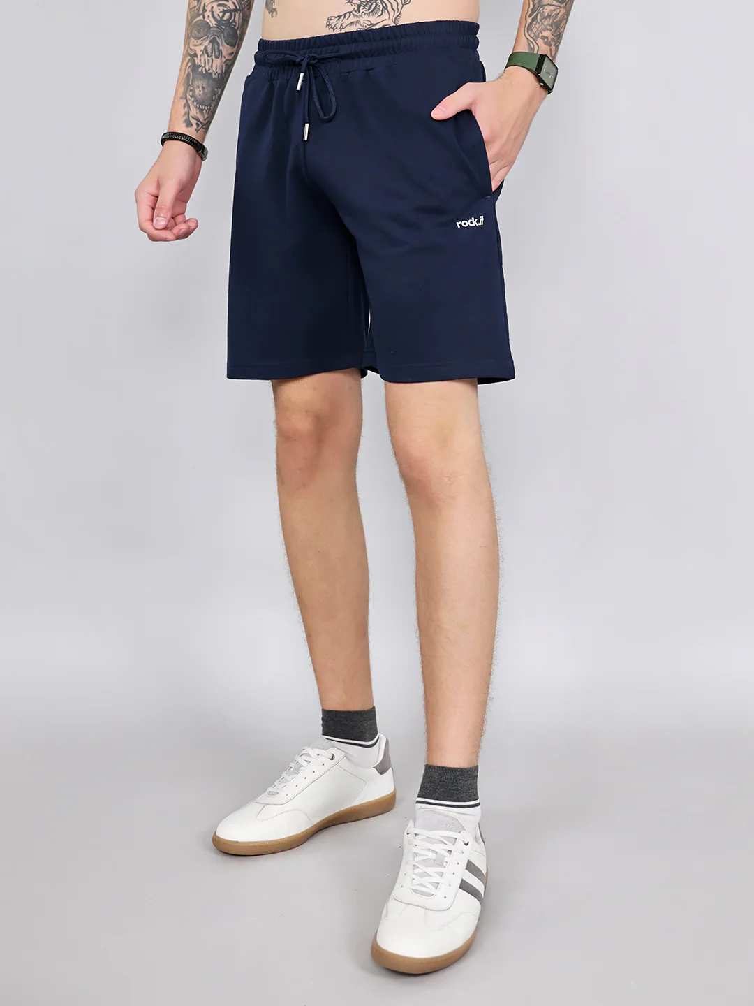 Rock.it Men Navy Blue Solid Regular Fit Shorts - Image 2