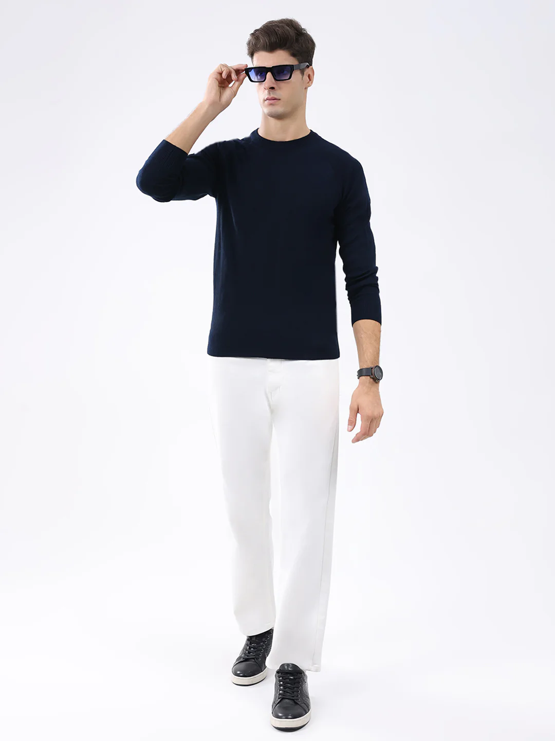 Rock.it Men Navy Blue Solid Round Neck Full Sleeve Pullover - Image 2