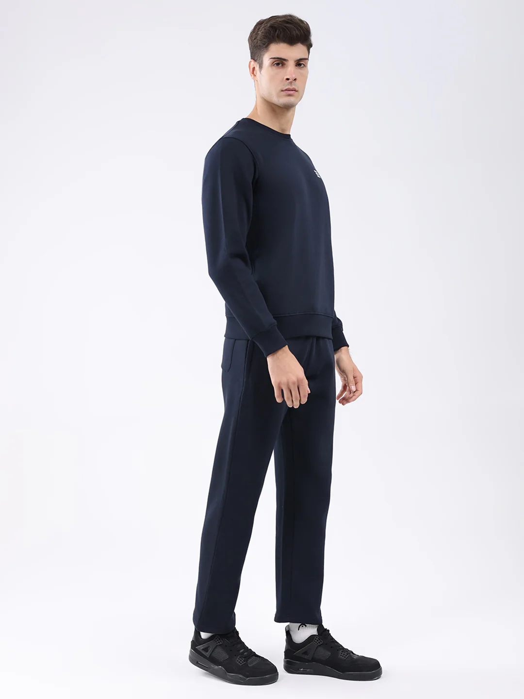 Rock.it Men Navy Blue Solid Round Neck Full Sleeve Winter Tracksuit - Image 4