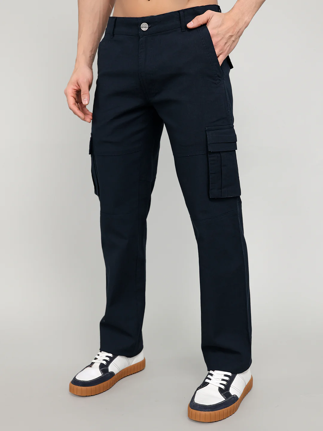 Rock.it Men Navy Blue Solid Slim Fit Cargo - Image 2