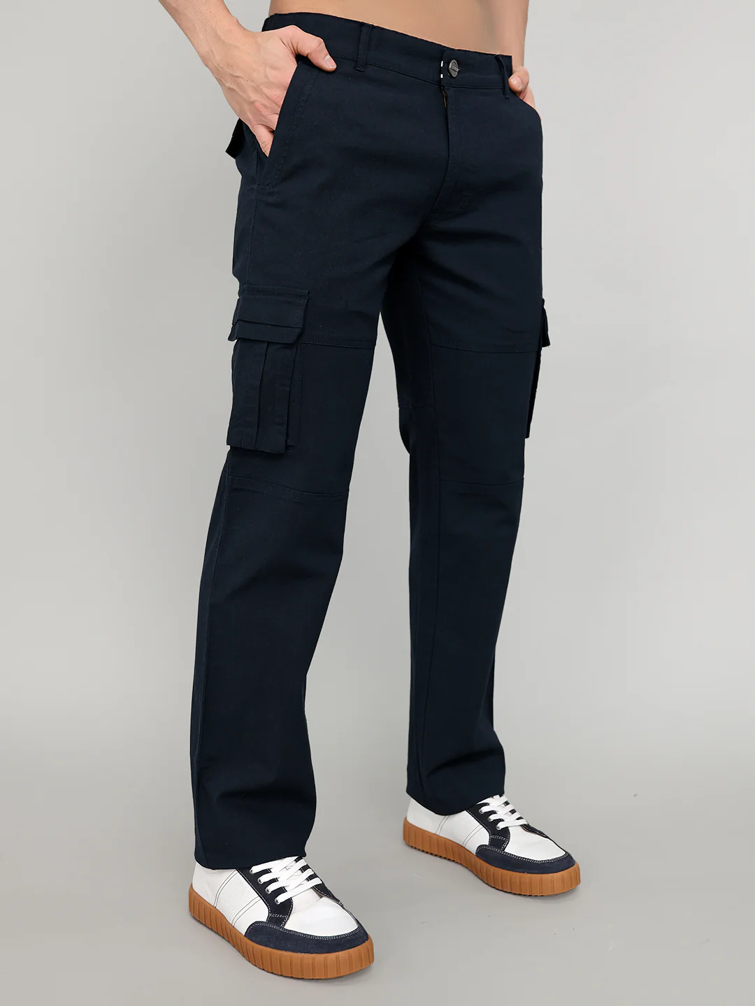 Rock.it Men Navy Blue Solid Slim Fit Cargo - Image 3