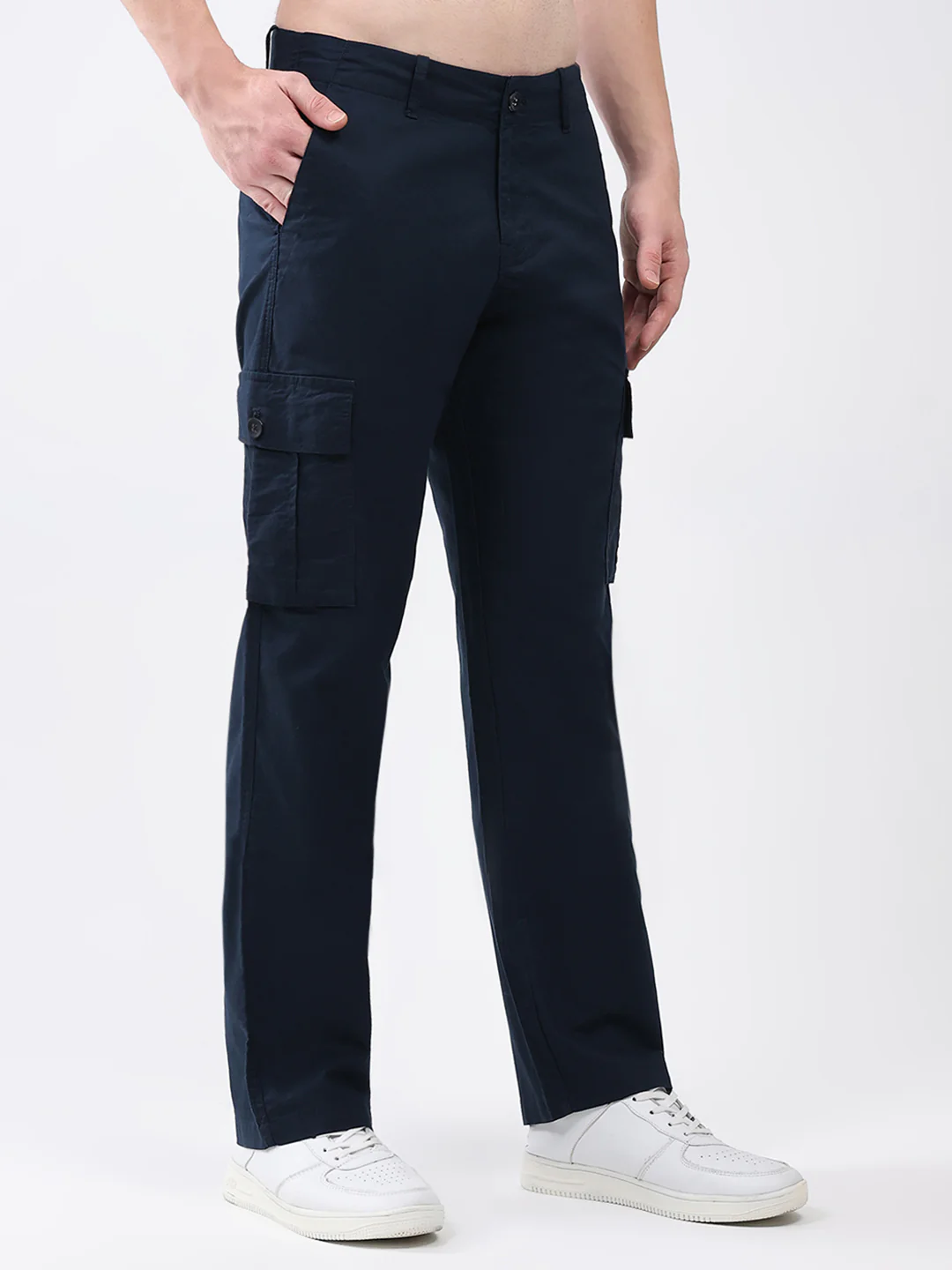 Rock.it Men Navy Blue Solid Straight Fit Cargo - Image 4