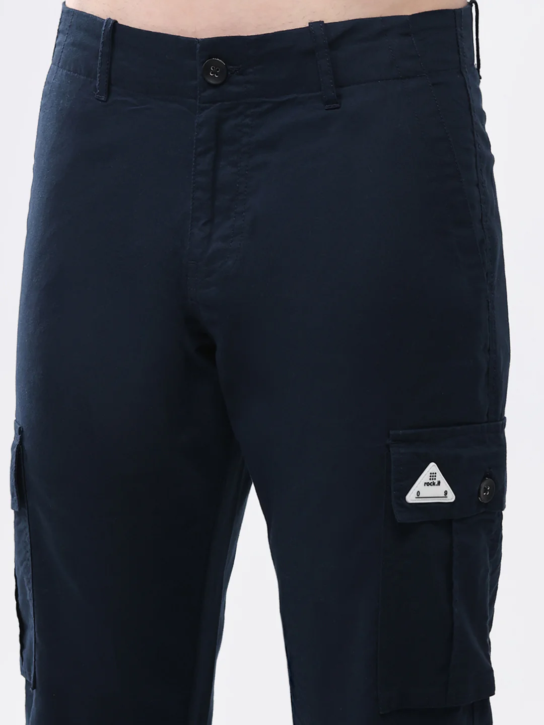 Rock.it Men Navy Blue Solid Straight Fit Cargo - Image 6