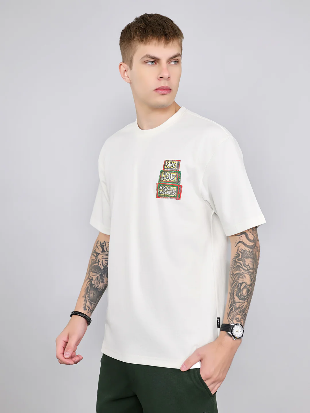 Rock.it Men Off White Printed Round Neck Drop Shoulder Half Sleeve T-Shirt - Image 2