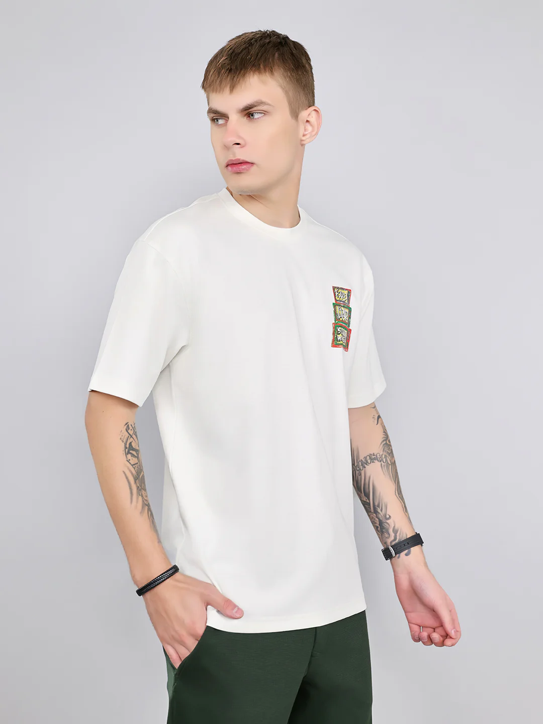 Rock.it Men Off White Printed Round Neck Drop Shoulder Half Sleeve T-Shirt - Image 3