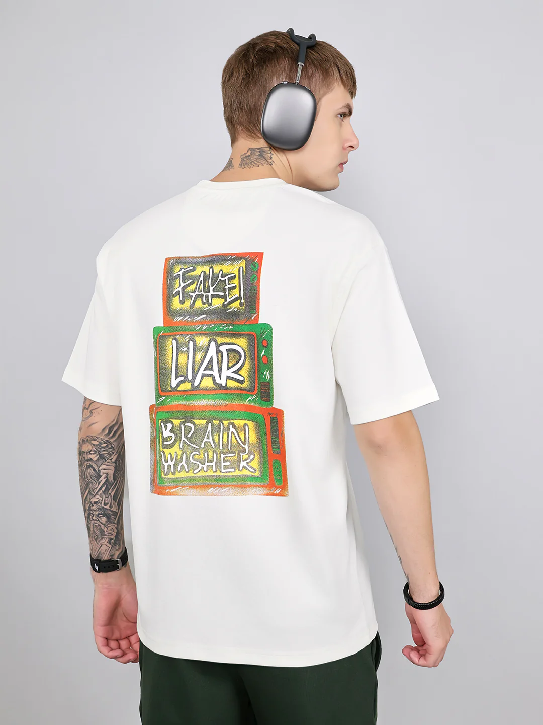 Rock.it Men Off White Printed Round Neck Drop Shoulder Half Sleeve T-Shirt - Image 7