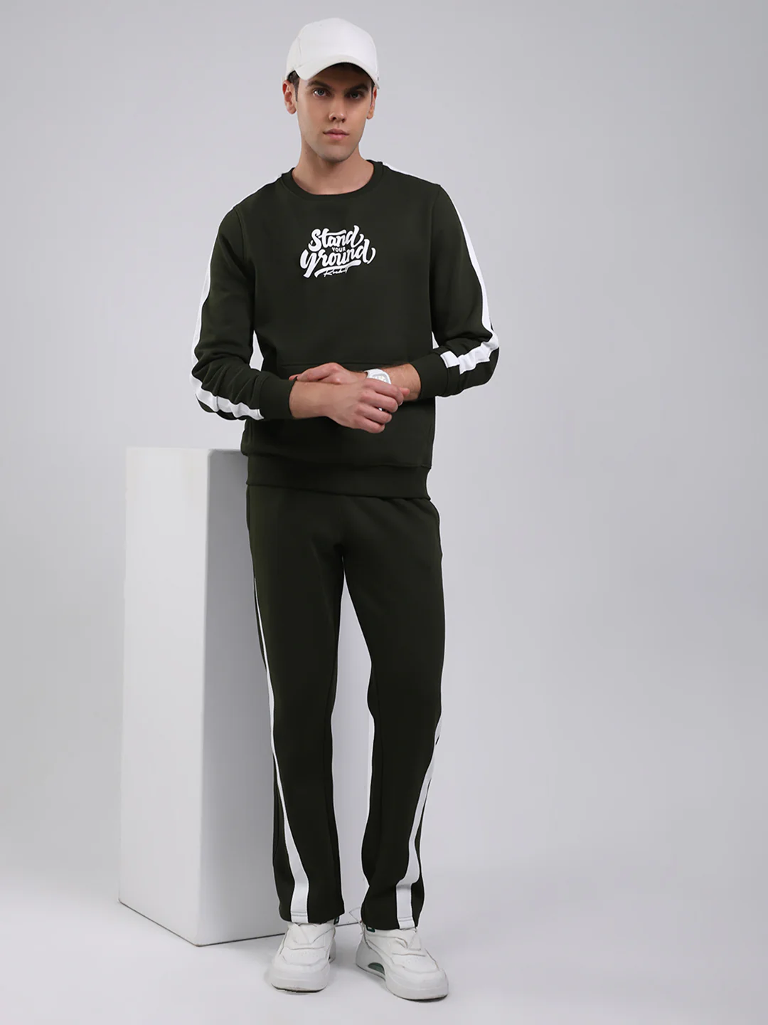 Rock.it Men Olive Printed Round Neck Full Sleeve Winter Tracksuit - Image 2