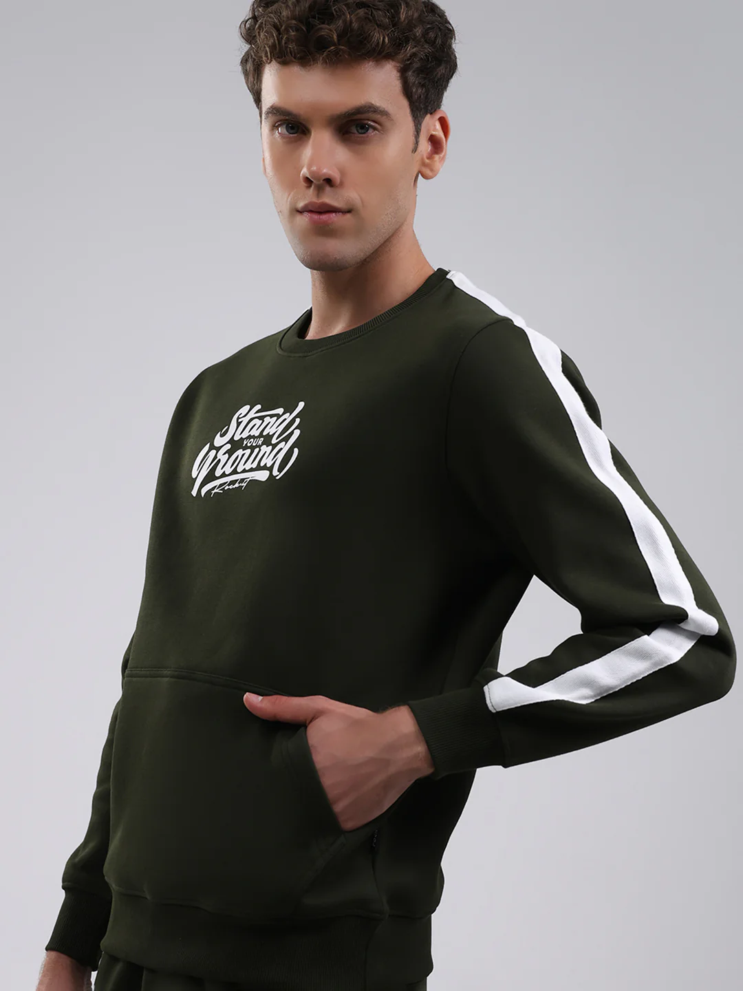 Rock.it Men Olive Printed Round Neck Full Sleeve Winter Tracksuit - Image 6