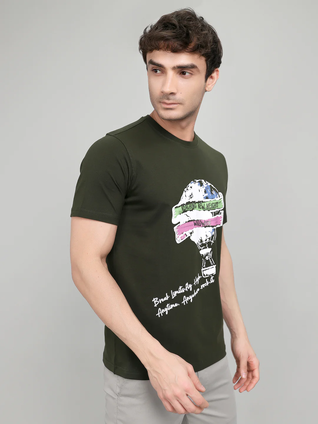 Rock.it Men Olive Printed Round Neck Half Sleeve T-Shirt - Image 2