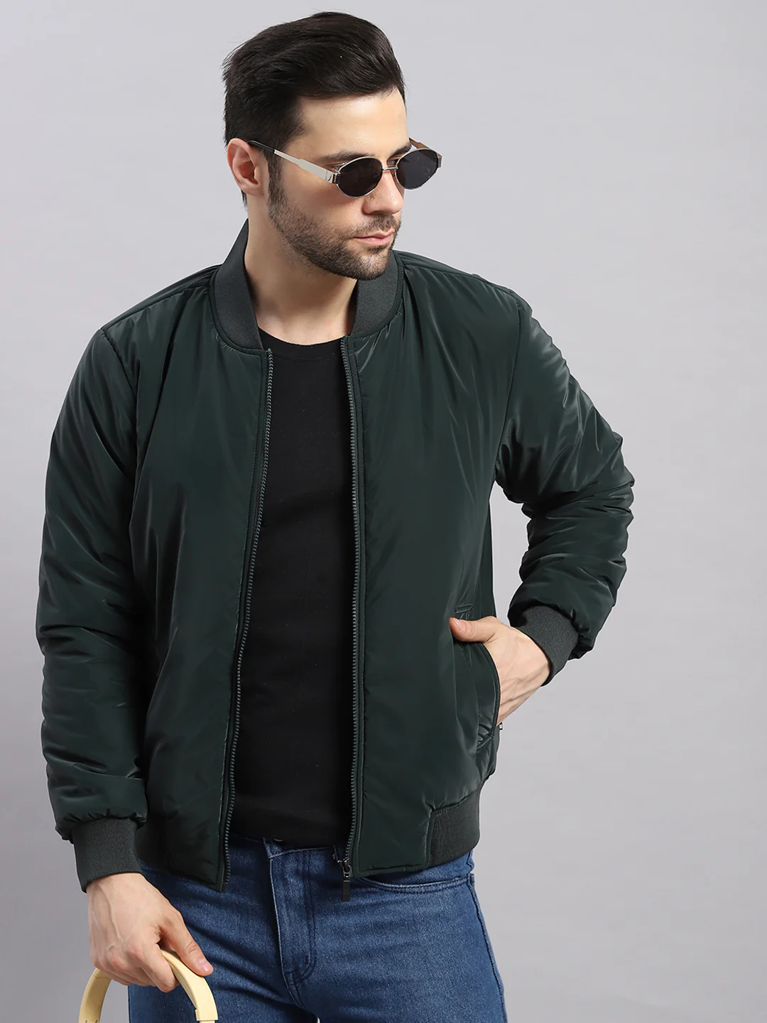 Rock.it Men Olive Solid Collar Full Sleeve Jacket - Image 6