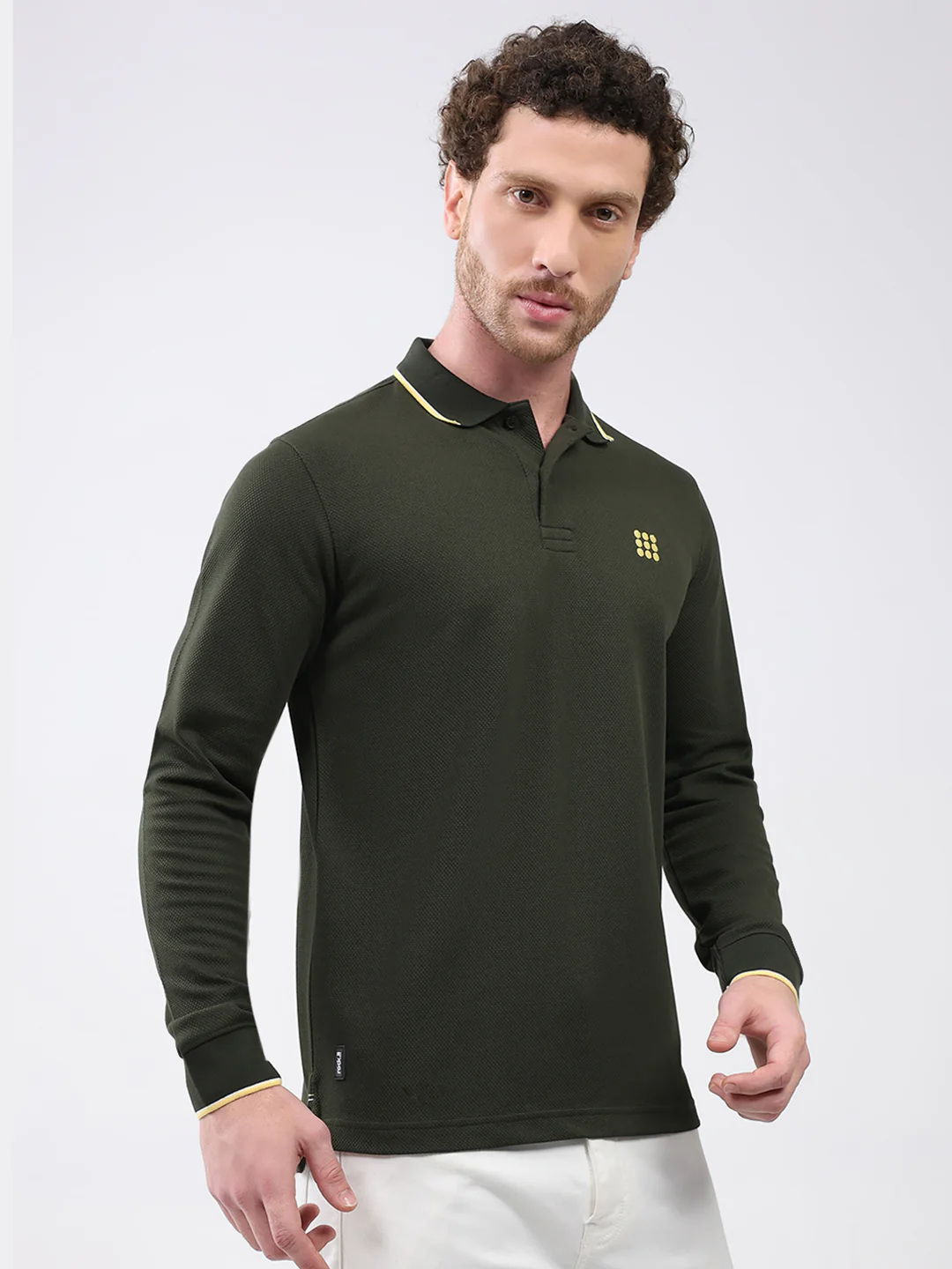Rock.it Men Olive Solid Collar Full Sleeve Winter T-Shirt - Image 4