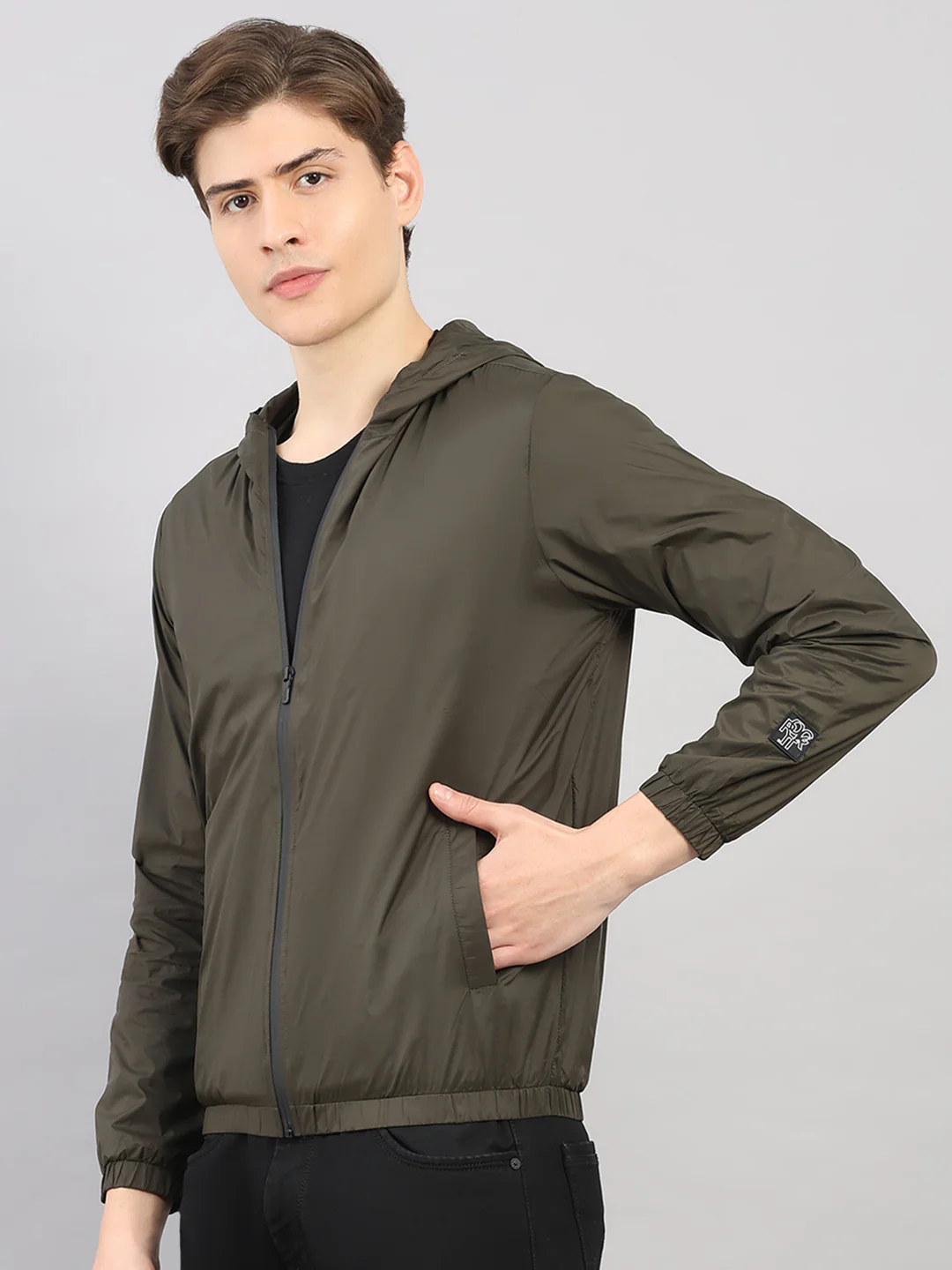 Rock.it Men Olive Solid Hooded Full Sleeve Jacket - Image 3
