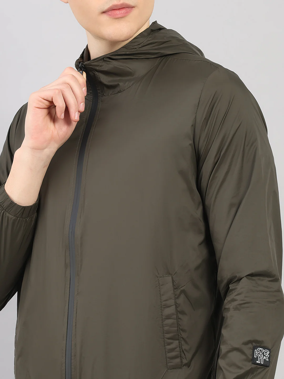 Rock.it Men Olive Solid Hooded Full Sleeve Jacket - Image 6
