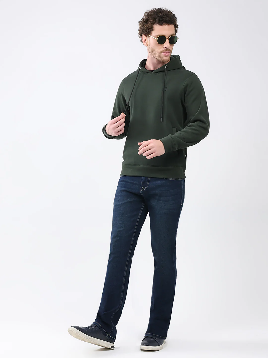 Rock.it Men Olive Solid Hooded Full Sleeve Sweatshirt - Image 2
