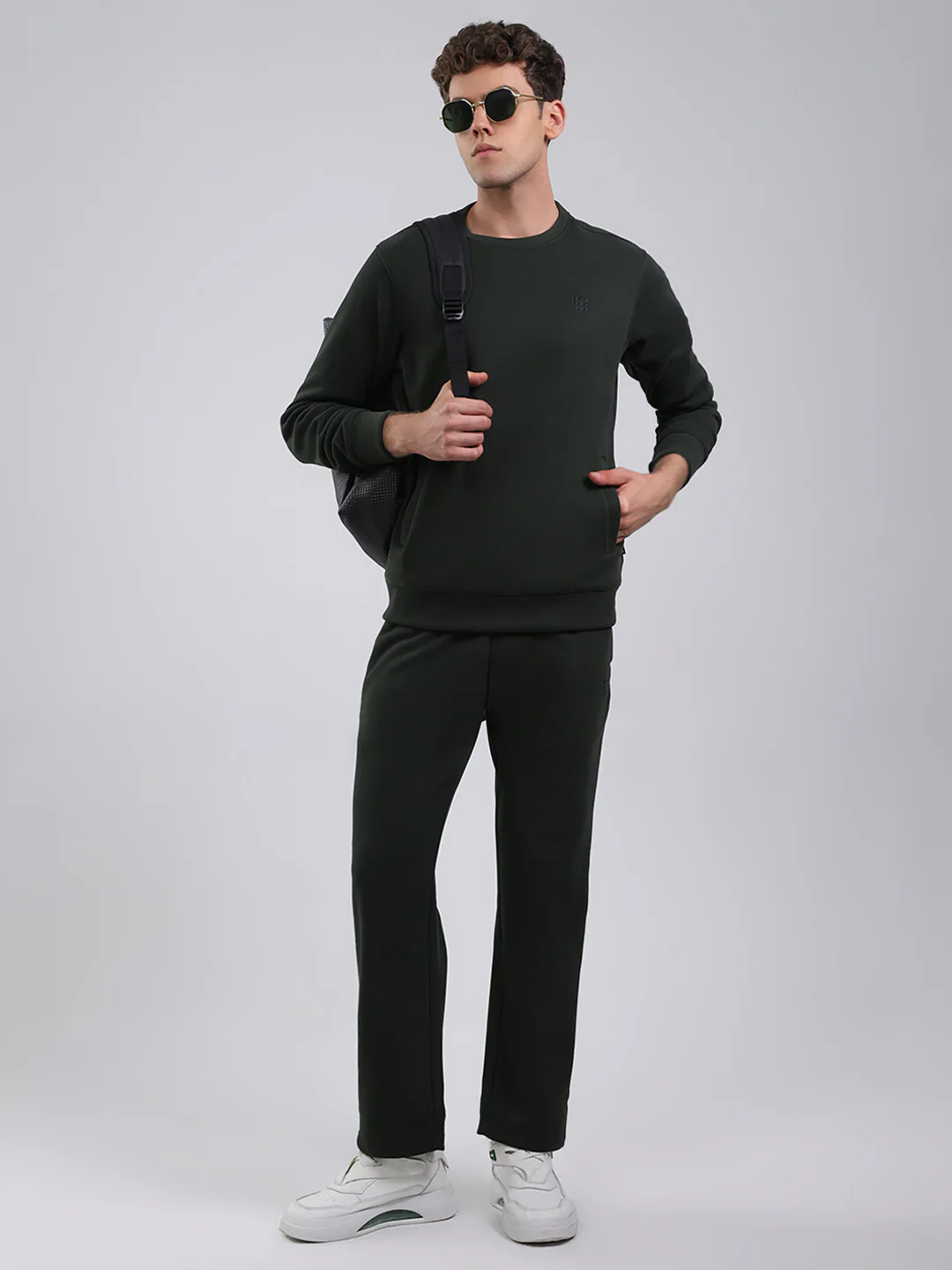 Rock.it Men Olive Solid Round Neck Full Sleeve Winter Tracksuit - Image 2
