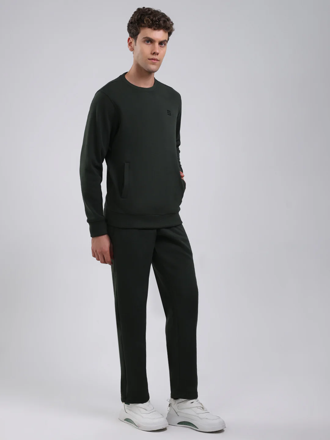 Rock.it Men Olive Solid Round Neck Full Sleeve Winter Tracksuit - Image 4