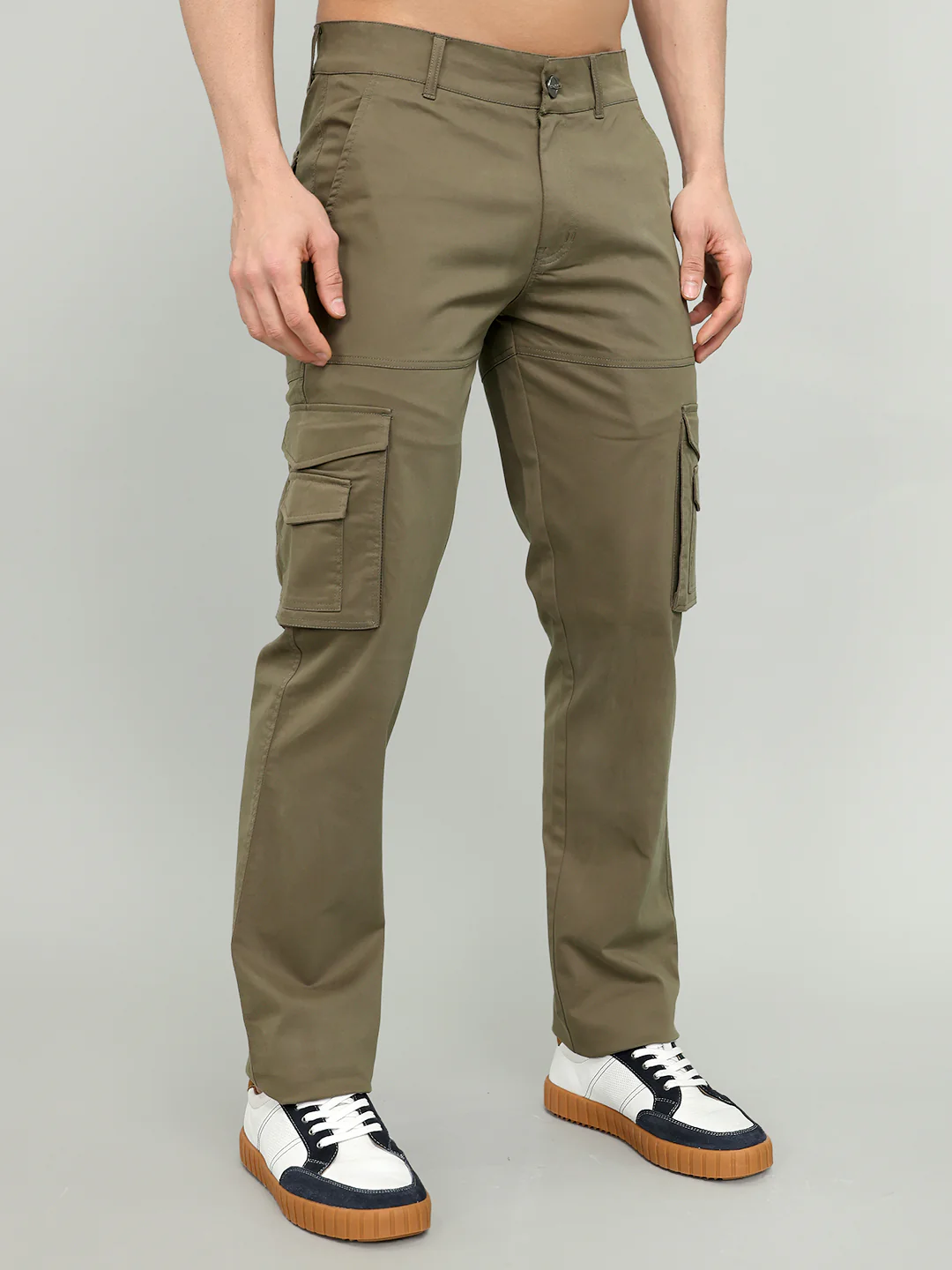 Rock.it Men Olive Solid Slim Fit Cargo - Image 3