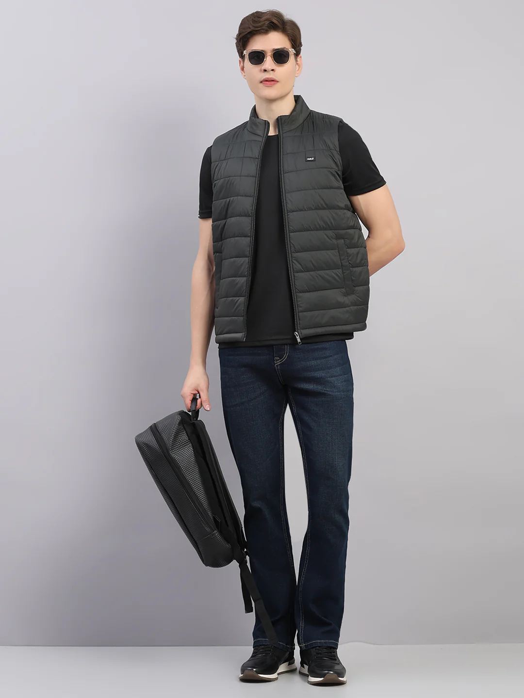 Rock.it Men Olive Solid Stand Collar Sleeveless Jacket - Image 2