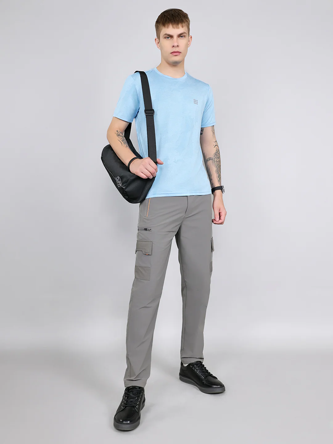Rock.it Men Sky Blue Jacquard Round Neck Half Sleeve T-Shirt - Image 6