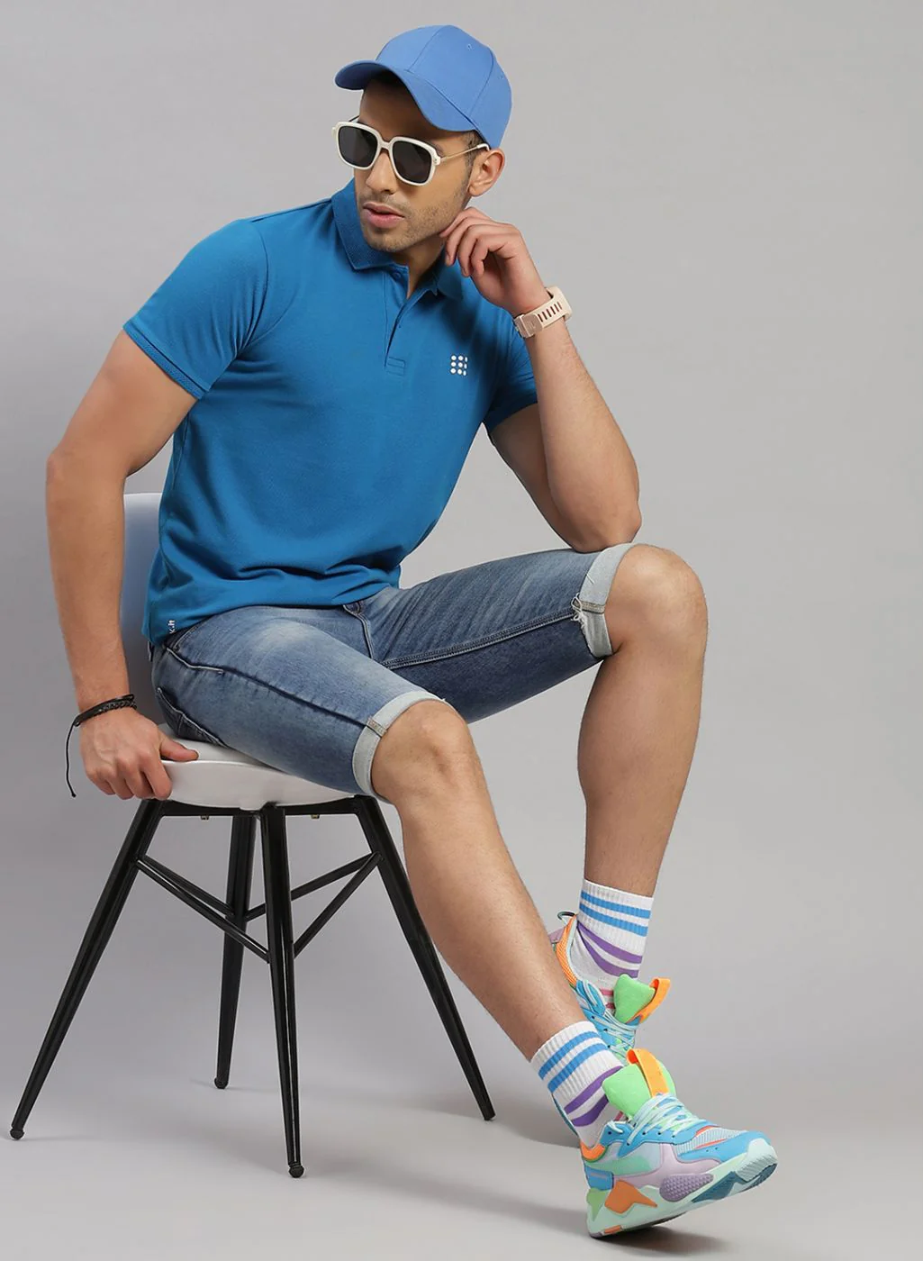 Rock.it Men Turquoise Blue Solid T-Shirt - Image 2