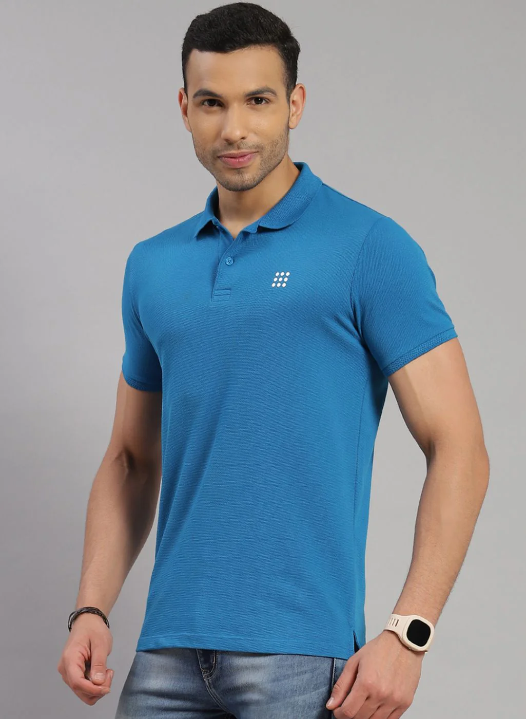 Rock.it Men Turquoise Blue Solid T-Shirt - Image 3