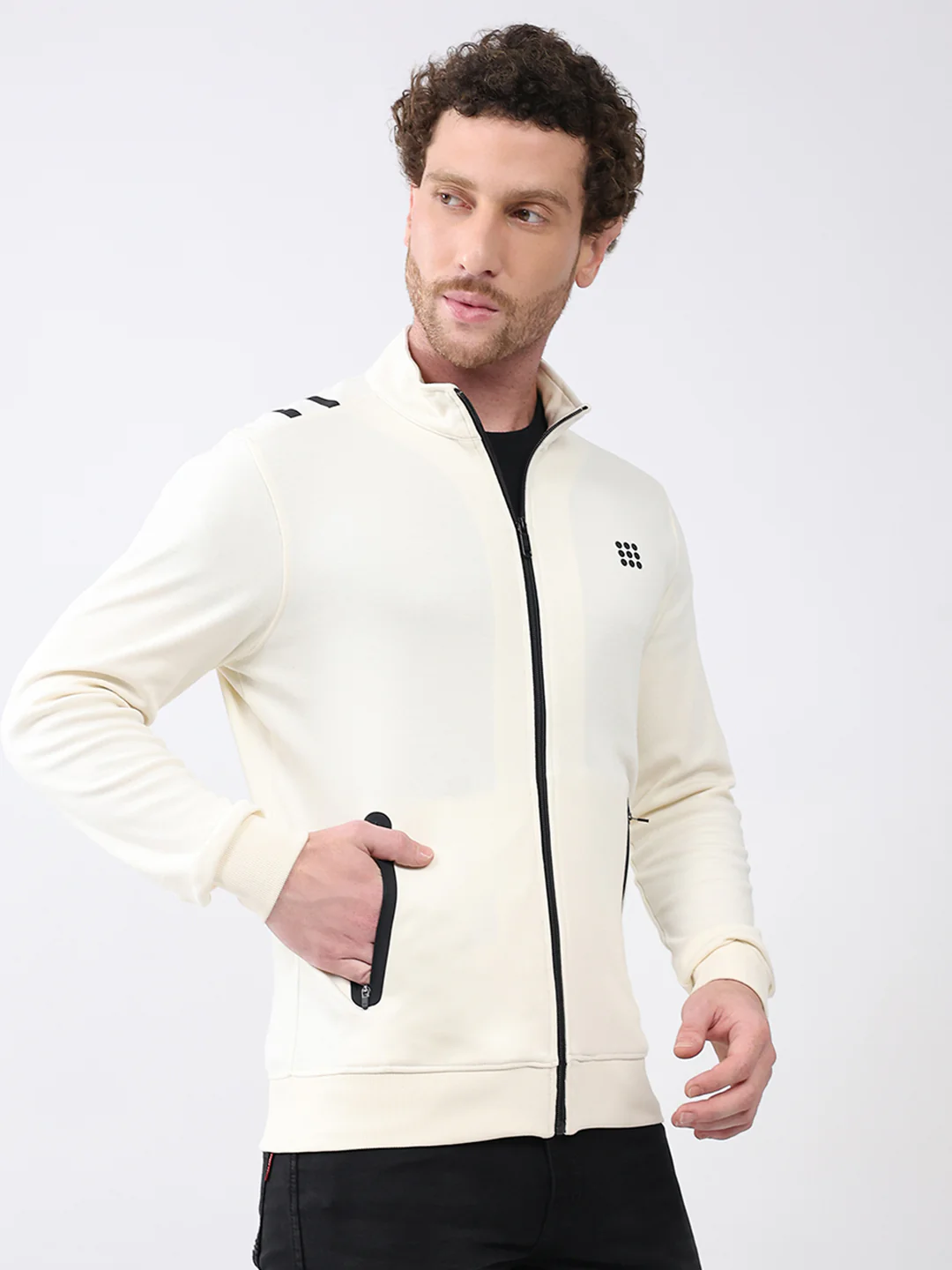Rock.it Men White Printed Mock Neck Full Sleeve Sweatshirt - Image 4