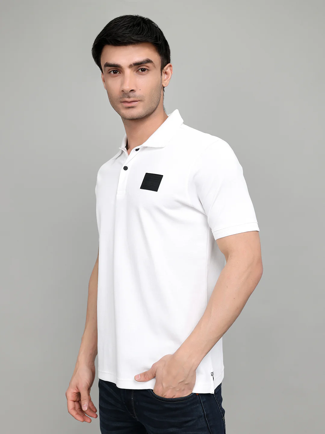 Rock.it Men White Solid Collar Half Sleeve T-Shirt - Image 2