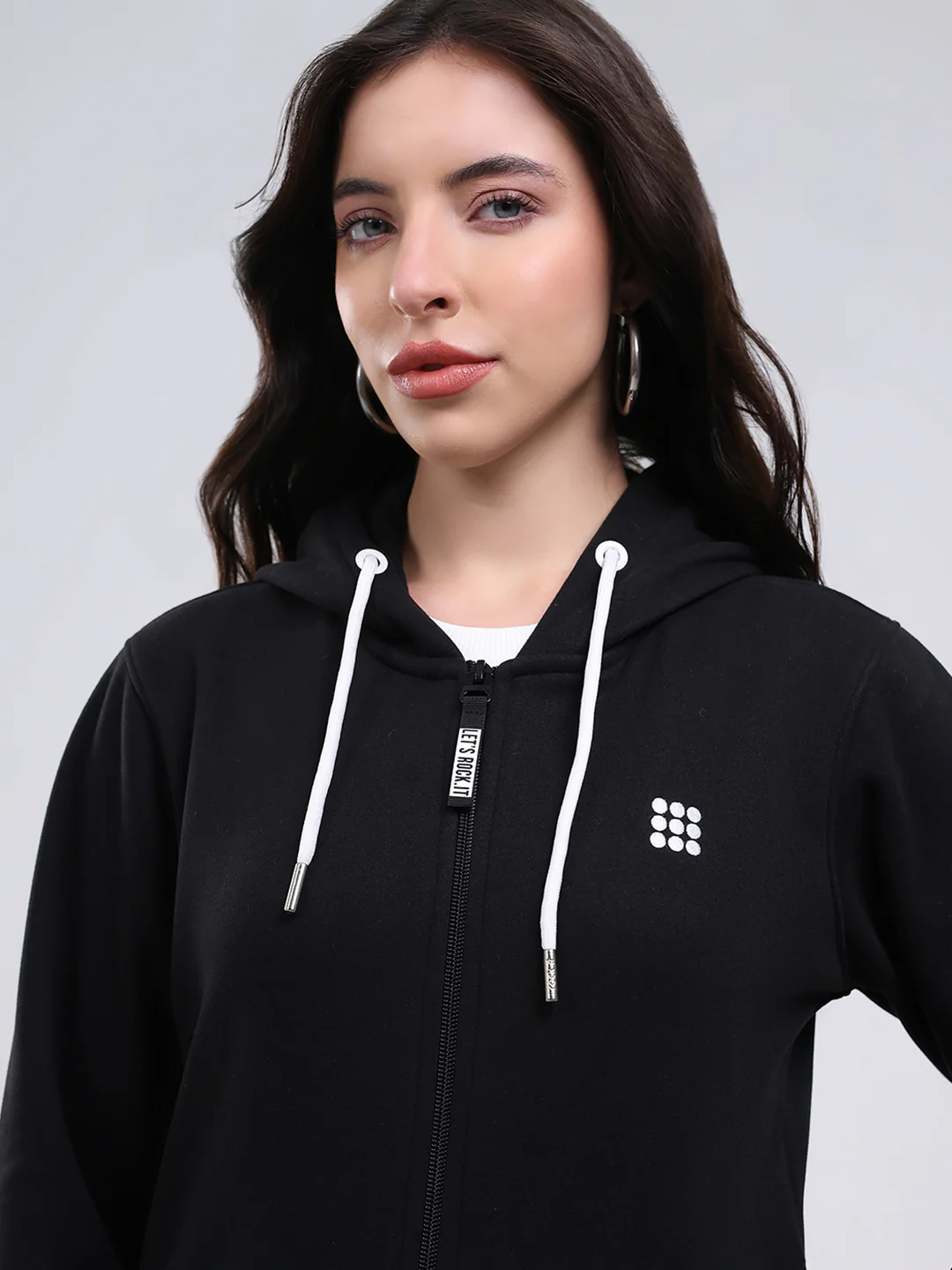 Rock.it Women Black Solid Hooded Full Sleeve Sweatshirt - Image 7