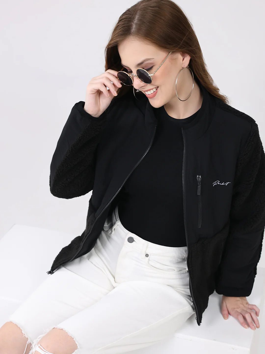 Rock.it Women Black Solid Mock Neck Full Sleeve Reversible Jacket - Image 6