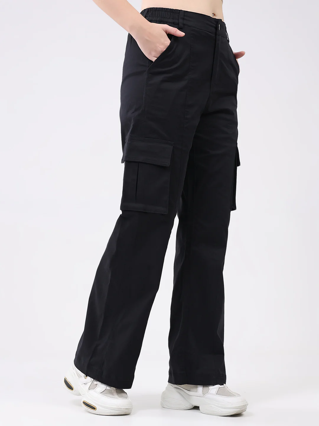 Rock.it Women Black Solid Straight Fit Cargo - Image 4
