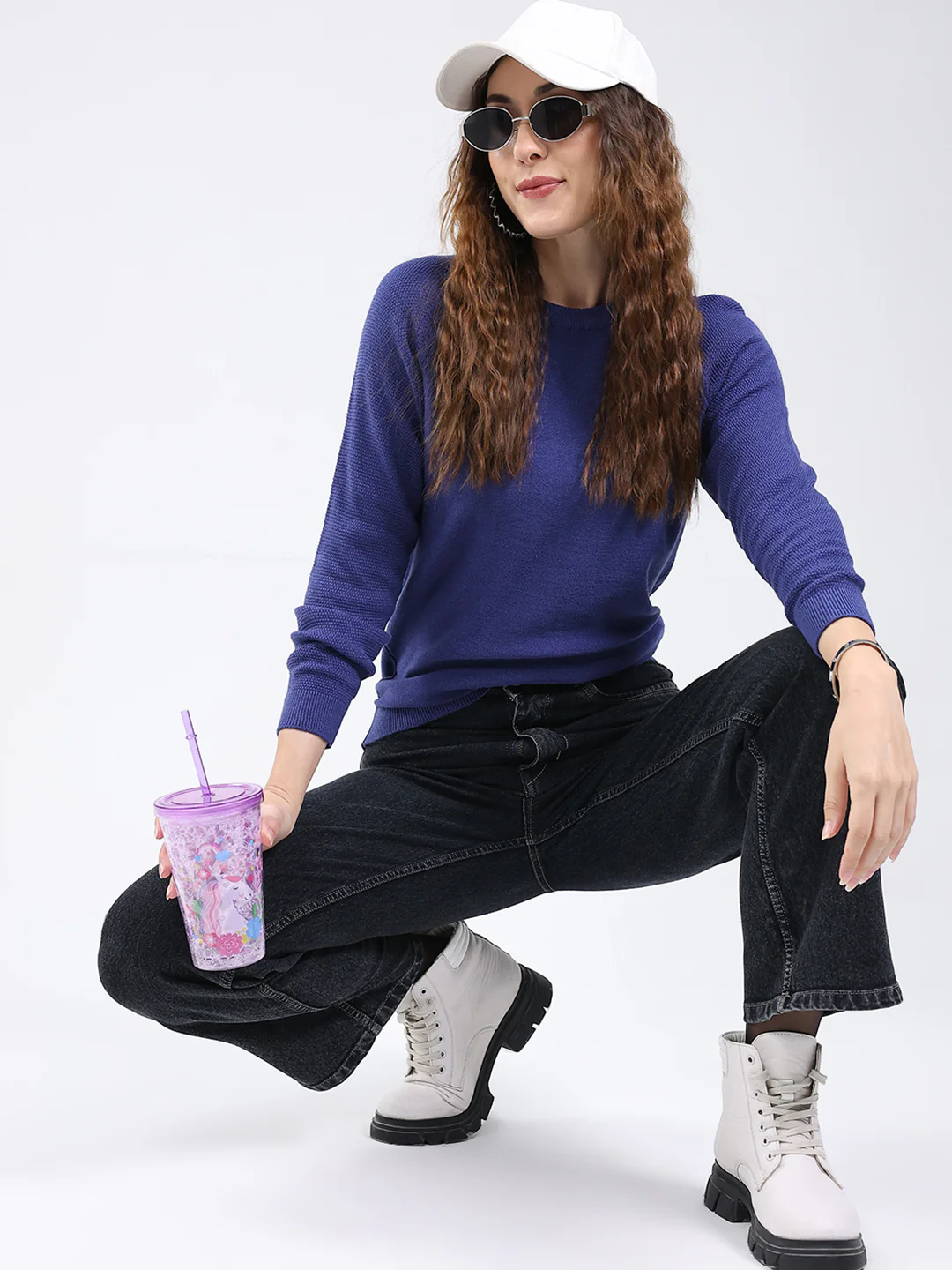 Rock.it Women Blue Solid Round Neck Full Sleeve Pullover - Image 2
