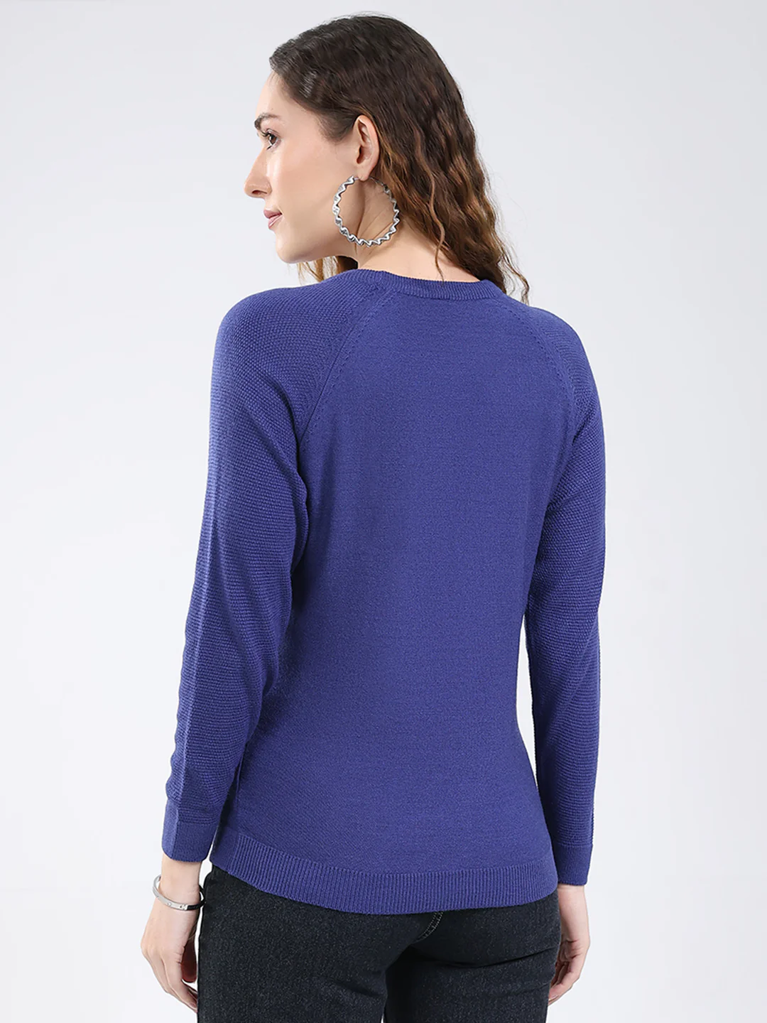 Rock.it Women Blue Solid Round Neck Full Sleeve Pullover - Image 5