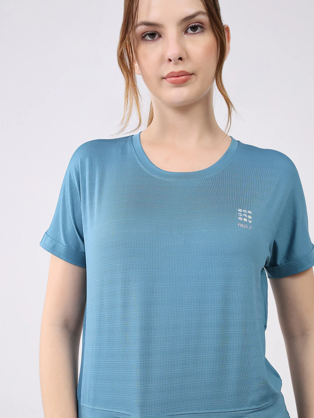 Rock.it Women Blue Solid Round Neck Half Sleeve Top - Image 6