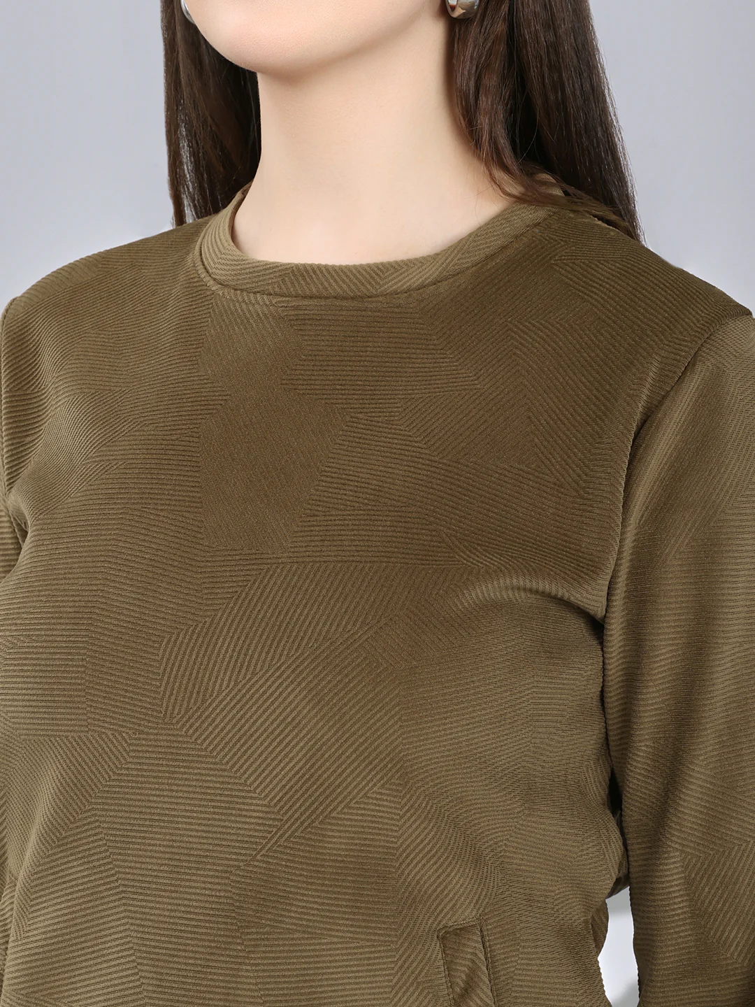 Rock.it Women Brown Self Design Round Neck Full Sleeve Sweatshirt - Image 5