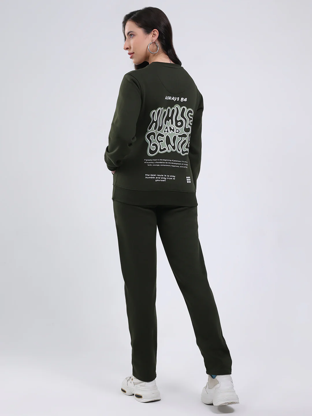 Rock.it Women Dark Green Printed Round Neck Full Sleeve Winter Tracksuit - Image 5