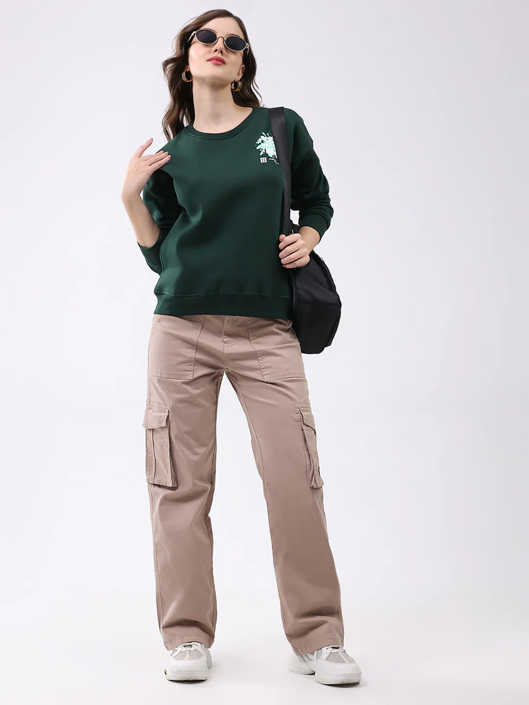 Rock.it Women Green Printed Round Neck Full Sleeve Sweatshirt - Image 2