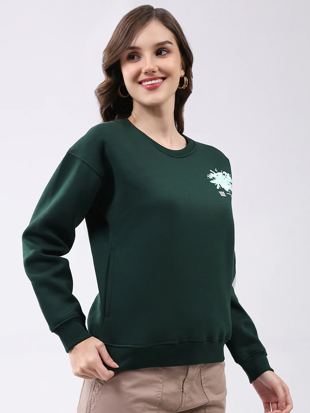 Rock.it Women Green Printed Round Neck Full Sleeve Sweatshirt - Image 4