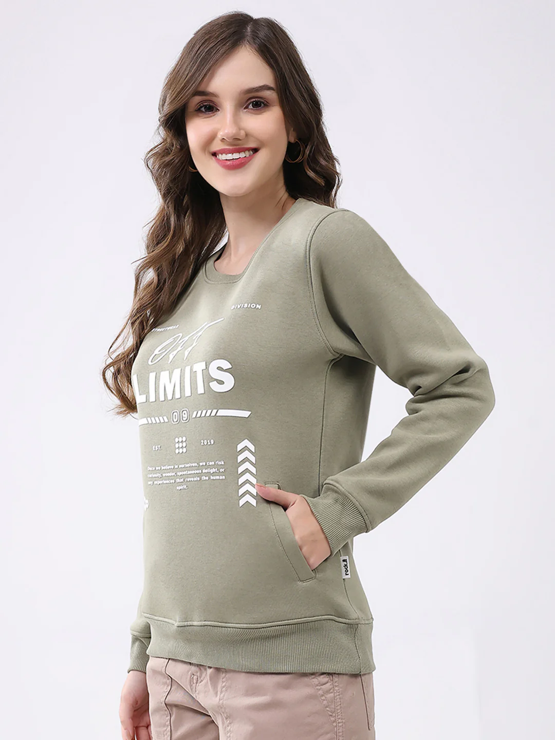 Rock.it Women Green Printed Round Neck Full Sleeve Sweatshirt - Image 3