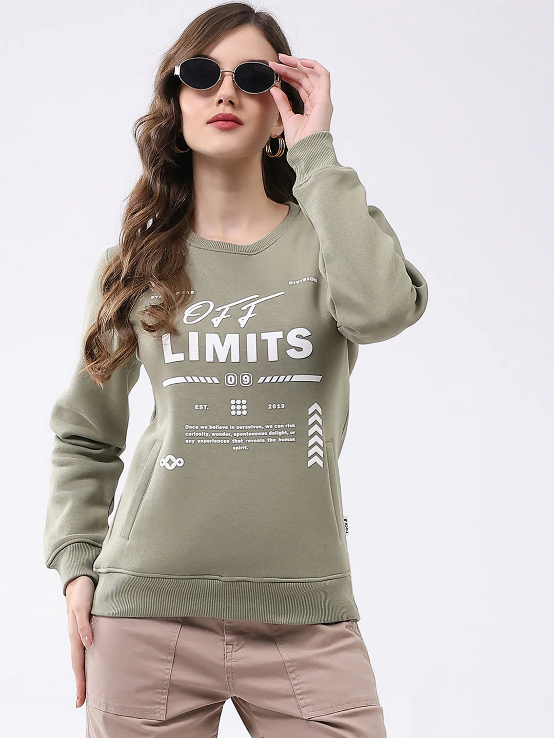 Rock.it Women Green Printed Round Neck Full Sleeve Sweatshirt - Image 6