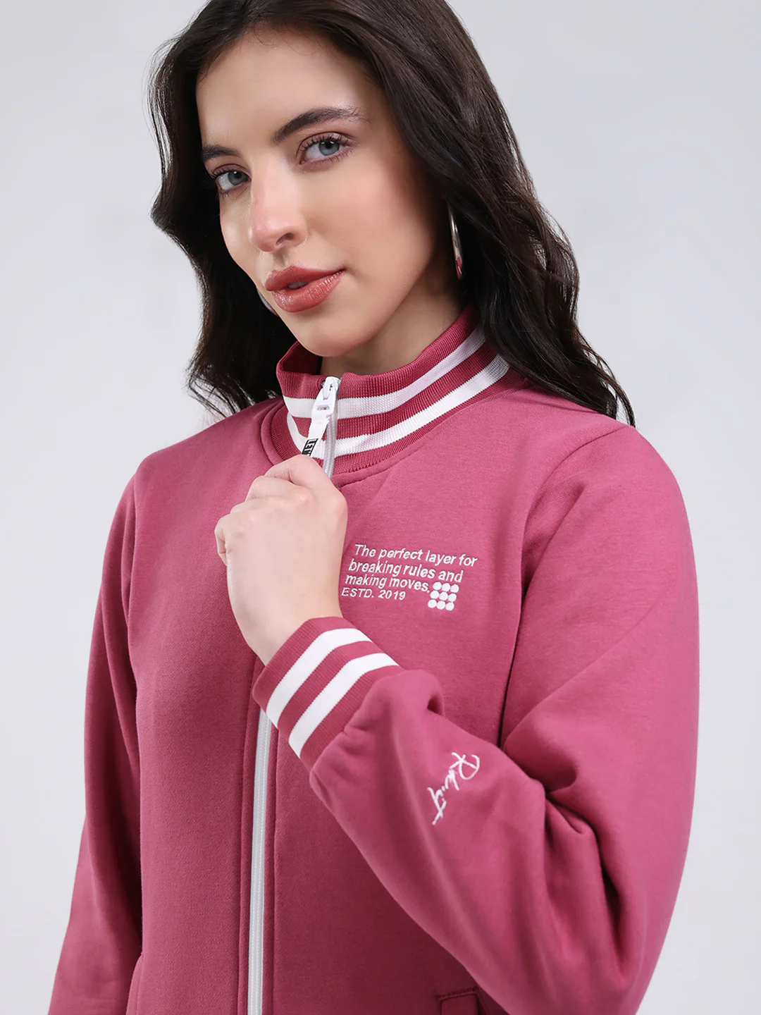 Rock.it Women Mauve Embroidered Turtle Neck Full Sleeve Sweatshirt - Image 7