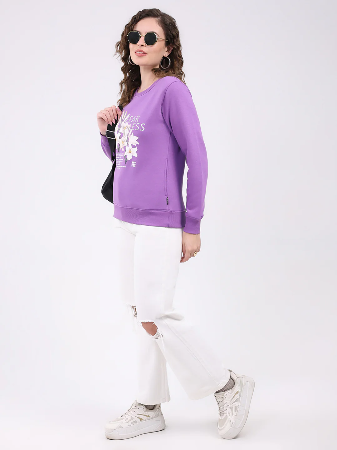 Rock.it Women Purple Printed Round Neck Full Sleeve Sweatshirt - Image 2